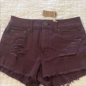 American Eagle Outfitters Women's Burgundy Distressed Jean Shorts